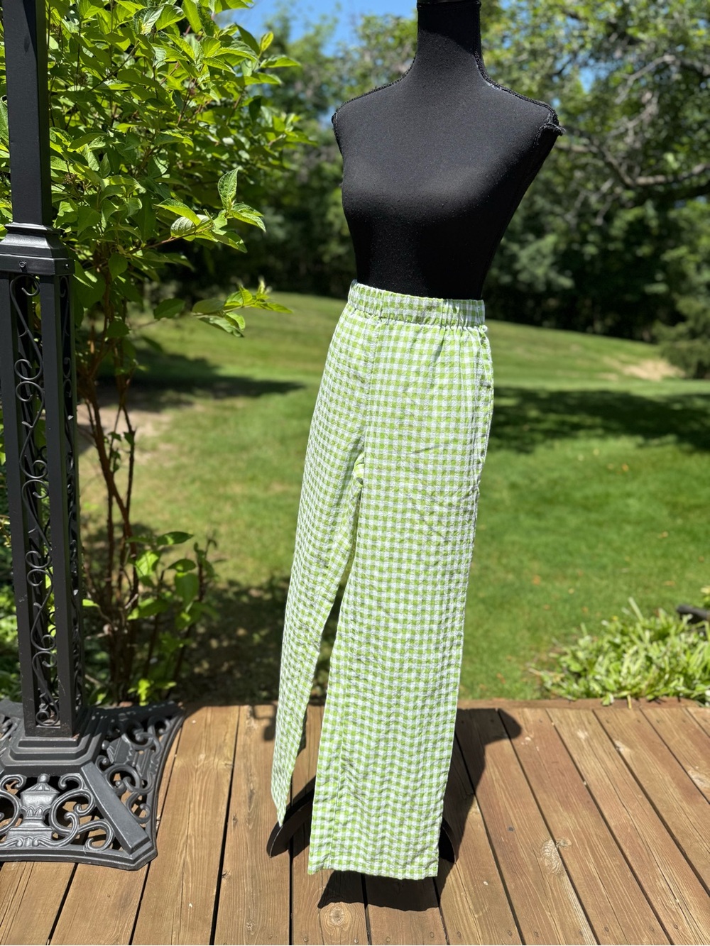 Green Gingham Wide-Leg Pants size L wide leg pre-owned with gift . - Picture 4 of 16